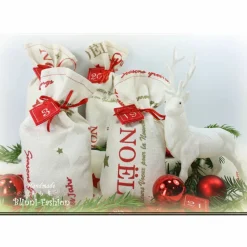 Online Adventskalender XL Säckchen zum befüllen mit gestickten Filz Zahlen, Kinder Erwachsene Advent Stoff Adventskalender