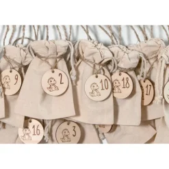 Adventskalenderzahlen|nice-4u Adventskalender Zahlen Holz 1–24, rund Ø4,5 cm | lustiger Drache graviert, wiederverwendbar