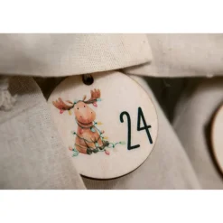 Online Adventskalender Zahlen Holz 1–24, Ø 4,5 cm – rund, mit Waldtieren bedruckt, lasergeschnitten Adventskalenderzahlen