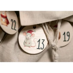 Online Adventskalender Zahlen Holz 1–24, Ø 4,5 cm – rund, mit Waldtieren bedruckt, lasergeschnitten Adventskalenderzahlen