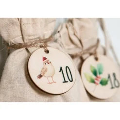 Online Adventskalender Zahlen Holz 1–24, Ø 4,5 cm – rund, mit Waldtieren bedruckt, lasergeschnitten Adventskalenderzahlen