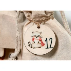Online Adventskalender Zahlen Holz 1–24, Ø 4,5 cm – rund, mit Waldtieren bedruckt, lasergeschnitten Adventskalenderzahlen