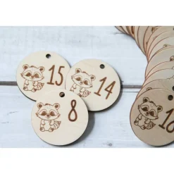 Adventskalenderzahlen|nice-4u Adventskalender Zahlen Holz 1–24, rund Ø4,5 cm | Fuchs graviert, natürlich & wiederverwendbar