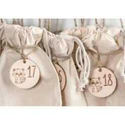 Adventskalenderzahlen|nice-4u Adventskalender Zahlen Holz 1–24, rund Ø4,5 cm | Fuchs graviert, natürlich & wiederverwendbar