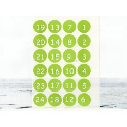 Adventskalender Zahlen Sticker, 3cm rund, grün WEISS Zahlen 1-24 Aufkleber, made by BuntMixxDESIGN Adventskalenderzahlen