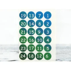 Adventskalenderzahlen|bunt-mixx-DESIGN Adventskalender Zahlen Sticker, 3cm rund, blau petrol grün, WEISS Zahlen 1-24 Aufkleber, made by BuntMixxDESIGN
