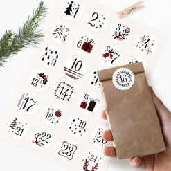 Adventskalenderzahlen|Artographie Adventskalender Zahlenaufkleber *Christmas Red* / 24 runde Aufkleber / ∅ 40 mm