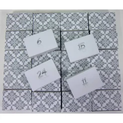 Adventskalender|bunt-mixx-DESIGN Adventskalender zum Befüllen hellgrau weiss Kachel Muster Schiebeschachtel Schachteln Advent, BuntMixxDESIGN