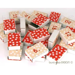 Adventskalender zum Befüllen Sterne Sternchen rot weiß Kraftpapier Mini-Schachteln 24x Schiebeschachtel Adventskalender