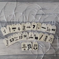 Adventskalender|Ninebitti Adventskalender zum Befüllen aus Baumwollstoff – Wiederverwendbare Säckchen mit Holzanhängern