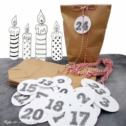 Clearance Adventskalender zum Befüllen – 24 Kraftpapiertüten mit Zahlenanhängern & Kordeln Adventskalender