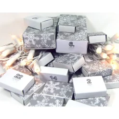Sale Adventskalender zum Befüllen Mini Schachteln |24 kleine u 2 große Boxen | Zahlen 1-24 | Eiskristall grau wei& Adventskalender