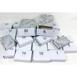 Sale Adventskalender zum Befüllen Mini Schachteln |24 kleine u 2 große Boxen | Zahlen 1-24 | Eiskristall grau wei& Adventskalender