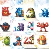 Online Adventskalender zum Befüllen – 24 handgemachte Papier-Tüten mit niedlichen Monstern, ca. 14 x 15 cm Adventskalender