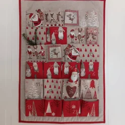 Adventskalender|Beate Modell Beckum Adventskalender zum Befüllen aus Stoff in Rot-Beige, Wandbehang