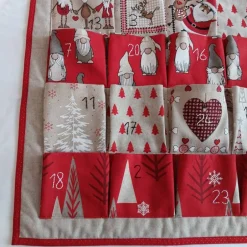 Adventskalender|Beate Modell Beckum Adventskalender zum Befüllen aus Stoff in Rot-Beige, Wandbehang