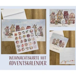 Weihnachtskarten|plietschunhartlik Adventskalender-Karte mit Wimmelbild – kreative Weihnachtskarte zum Suchen, Staunen & Verschenken