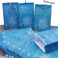 Adventskalender-Tüten mit Stern-Design blau-türkis zum Befüllen – 24 handgefertigte Papiertüten mit Mandalas Adventskalender