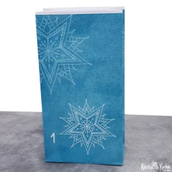 Adventskalender-Tüten mit Stern-Design blau-türkis zum Befüllen – 24 handgefertigte Papiertüten mit Mandalas Adventskalender