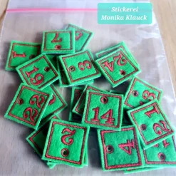 Hot Adventskalenderzahlen, Anhänger auf Filz gestickt Adventskalender