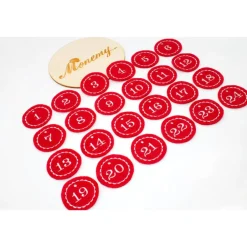 Adventskalenderzahlen|Monemy Adventskalenderzahlen rot Filz rund bestickt / Anhänger Zahlen / Zahlen aus Filz / Filzzahlen / Zahlen Adventskalender