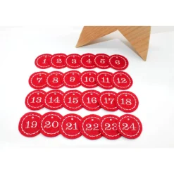 Adventskalenderzahlen|Monemy Adventskalenderzahlen rot Filz rund bestickt / Anhänger Zahlen / Zahlen aus Filz / Filzzahlen / Zahlen Adventskalender