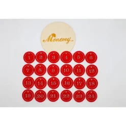 Adventskalenderzahlen|Monemy Adventskalenderzahlen rot Filz rund bestickt / Zahlen Anhänger Adventskalender