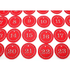 Adventskalenderzahlen|Monemy Adventskalenderzahlen rot Filz rund bestickt / Zahlen Anhänger Adventskalender
