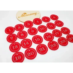 Adventskalenderzahlen|Monemy Adventskalenderzahlen rot Filz rund bestickt / Zahlen Anhänger Adventskalender