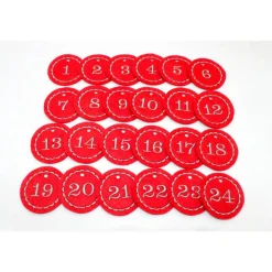 Adventskalenderzahlen|Monemy Adventskalenderzahlen rot Filz rund bestickt / Zahlen Anhänger Adventskalender