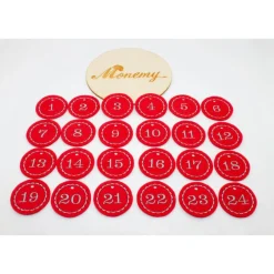 Adventskalenderzahlen|Monemy Adventskalenderzahlen rot Filz rund bestickt / Zahlen Anhänger Adventskalender
