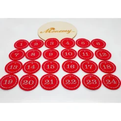 Adventskalenderzahlen|Monemy Adventskalenderzahlen rot Filz rund bestickt / Zahlen Anhänger Adventskalender