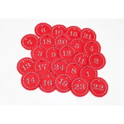 Adventskalenderzahlen|Monemy Adventskalenderzahlen rot Filz rund bestickt / Zahlen Anhänger Adventskalender