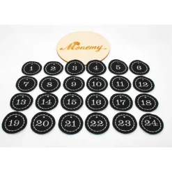 Adventskalenderzahlen|Monemy Adventskalenderzahlen schwarz Filz rund bestickt / Zahlen Anhänger Adventskalender