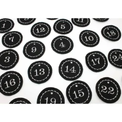 Adventskalenderzahlen|Monemy Adventskalenderzahlen schwarz Filz rund bestickt / Zahlen Anhänger Adventskalender