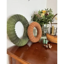 Adventskranz aus Wolle gehäkelt Dekokranz Wollkranz Tischschmuck TürKranz 25cm grün Sofortkauf Weihnachtsdeko