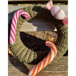 Adventskranz aus Wolle gehäkelt Dekokranz Wollkranz Tischschmuck TürKranz 25cm grün Sofortkauf Weihnachtsdeko