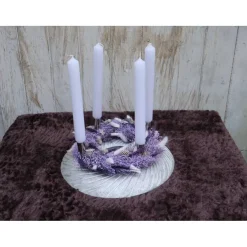 Online Adventskranz Holz mit Trockenblumen lila silberfarbig modern Adventskränze