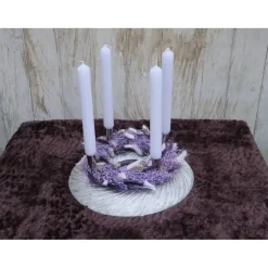 Online Adventskranz Holz mit Trockenblumen lila silberfarbig modern Adventskränze