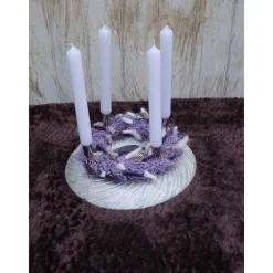 Online Adventskranz Holz mit Trockenblumen lila silberfarbig modern Adventskränze