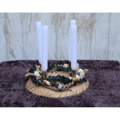 Sale Adventskranz Holz Trockenblumen goldfarbig grün Adventskränze