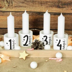Online Adventskranz mit Kerzenhaltern auf Holztablett | Minimalistische Weihnachtsdeko mit 4 Kerzen Adventskränze