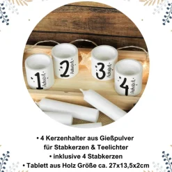 Online Adventskranz mit Kerzenhaltern auf Holztablett | Minimalistische Weihnachtsdeko mit 4 Kerzen Adventskränze