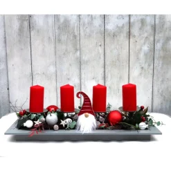 Adventskränze|DeinZuhause Adventskranz rot haltbar Adventsgesteck Tischdeko Weihnachtsdeko Wichtel