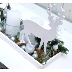 Adventskranz weiß haltbar Adventsgesteck Tischdeko Weihnachtsdeko Hirsch Adventskränze