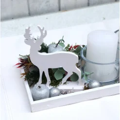 Adventskranz weiß haltbar Adventsgesteck Tischdeko Weihnachtsdeko Hirsch Adventskränze