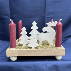 Adventskränze|HerzschlagDesign Advents-Tablett mit Elch & Tannen – moderne Weihnachtsdeko mit Stabkerzenhaltern auf Holztablett