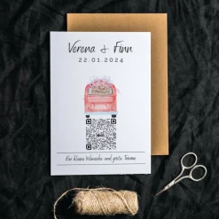 Hochzeitsgeschenke|QrCode-Galerie Aktien Etf Geldgeschenk | Personalisiertes Geschenk Brautpaar| QrCode Geschenkkarte | Bulli Rot