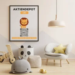 Hot Aktiendepot | Personalisiertes Geldgeschenk | Aktie ETF Kryptowährung QrCode Bild | Motiv Löwe Geldgeschenke