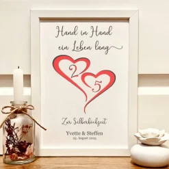Best Andenken zur Silberhochzeit | Personalisiertes Geldgeschenk im Bilderrahmen mit Spruch 